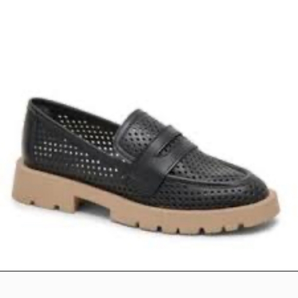 Dolce Vita Adolfo Black Perforated Sz. 7.5 Loafers with Tan Sole - Picture 1 of 10